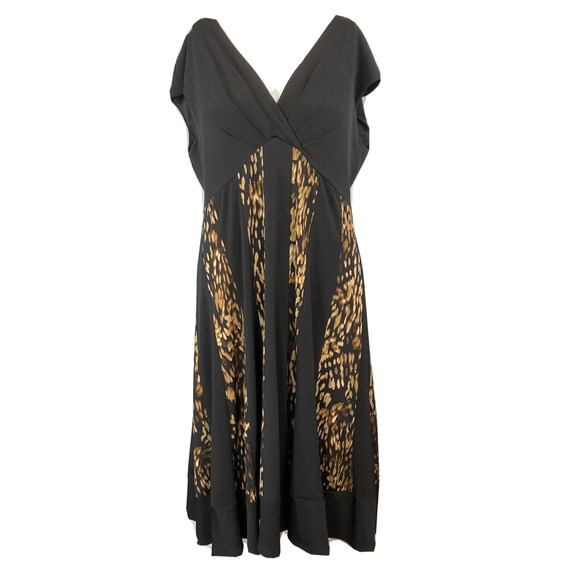Connected Dress Womens Sz 10 Black Animal‎ Print Knit Stretch Cap Sleeve A Line - Picture 1 of 9